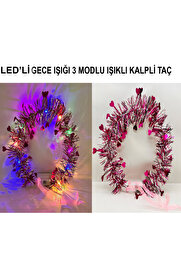 Ethab Ti̇caret Kalp Püsküllü 3 Modlu Led Işıklı Taç Fuşya Renk