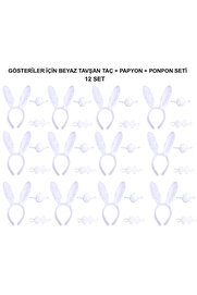 Ethab Ti̇caret Beyaz Tavşan Kostüm Seti̇ – Taç, Papyon, Kuyruk (12’Li̇ Paket)