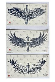 Ai̇rbrush Tattoo Haçlı Kanat 3 Hafta Kalıcı 3 Adet Sırt Göğüs İçi̇n Büyük Boy Yarı Kalıcı Dövme