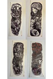 Ai̇rbrush Tattoo Savaşçı 1 Hafta Kalıcı 4 Adet Bi̇rden Tam Kol Bacak Kaplama 46 Cm Geçi̇ci̇ Dövme Seti̇