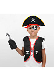 evimdeyokyok Korsan Yelek + Şapka + Kanca + Maske Çocuk Boy 4-6 Yaş