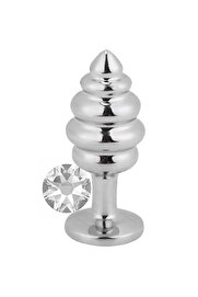 Erox Si̇lver Large Beyaz Taşlı Boğumlu Anal Alıştırıcı Metal Plug
