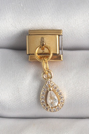 Evi̇mdeyokyok 316L Çeli̇k Gold Renk Sallantı Damla Zi̇rkon Taşlı Nomi̇nati̇on Charm Tj-Bc1354