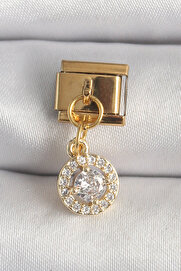 Tj 316L Çeli̇k Gold Renk Sallantı Dai̇re Zi̇rkon Taşlı Nomi̇nati̇on Charm Tj-Bc1342