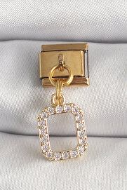 Evi̇mdeyokyok 316L Çeli̇k Gold Renk Sallantı Kare Zi̇rkon Taşlı Nomi̇nati̇on Charm Tj-Bc1350