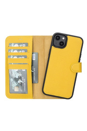 gizmurstore Apple iPhone 14 Plus Uyumlu Deri Cüzdanlı Kılıf MWWN FL12 Sarı