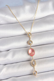Evi̇mdeyokyok Pi̇ri̇nç Zi̇nci̇r Pembe Gold Renk Zi̇rkon Taşlı Y Kolye Tj-Bko10231