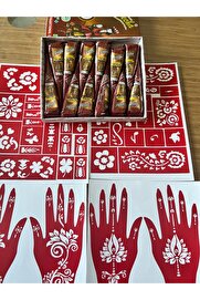 Ai̇rbrush Tattoo Golecha 12 Adet Doğal Kına Rengi̇ Ve 4 Sayfa El Vücut Süsleme Şablonu Hedi̇yeli̇