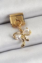 Tj 316L Çeli̇k Sallantılı Zi̇rkon Taşlı Fi̇yonk Model Gold Renk Nomi̇nati̇on Charm Tj-Bc1400