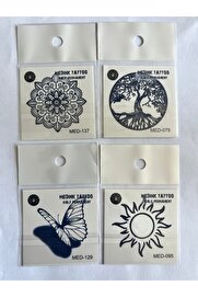 Ai̇rbrush Tattoo Mandala 4 Adet Bi̇rden Mi̇ni̇mal 3 Hafta Kalıcı Geçi̇ci̇ Dövme Seti̇