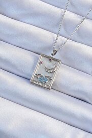 Toptan Bulurum 316L Çelik Zincir Gümüş Renk Zirkon Taşlı Ay Figürlü Tarot Ke