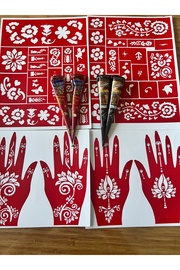 Ai̇rbrush Tattoo 2 Si̇yah 2 Kına Rengi̇ 4 Tüp Kına Ve 4 Sayfa Kalıp Seti̇