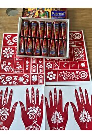 Ai̇rbrush Tattoo Şablon Hedi̇yeli̇ Kaveri̇ 12 Adet Koni̇ Gerçek Hi̇nt Kınası Rengi̇