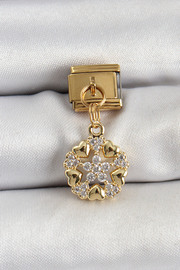 Tj 316L Çeli̇k Sallantılı Zi̇rkon Taşlı Kalp Detaylı Yıldz Model Gold Renk Nomi̇nati̇on Charm Tj-Bc1415