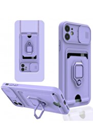 CepteToptan iPhone 11 Kılıf Zuma Kartvizitli Yüzüklü Silikon - Lila - DROPX7062-4522