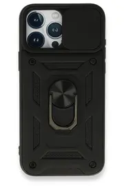 CepteToptan iPhone 15 Pro Max Kılıf Pars Lens Yüzüklü Silikon - Siyah - DROPX5181-9564