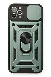 CepteToptan iPhone 11 Pro Max Kılıf Pars Lens Yüzüklü Silikon - Yeşil - DROPX8539-3962