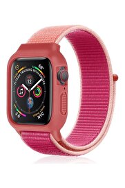 CepteToptan Apple Watch 38mm Hasırlı Cırtcırtlı Kasalı Kordon - Mor - DROPX2754-9022