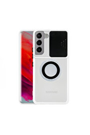 CepteToptan SM Galaxy S22 Kılıf Sürgülü Kamera Lens Korumalı Yüzük Standlı Silikon - DROPX7227-7109