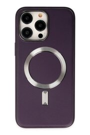 Toptan Bulurum iPhone 14 Pro Max Kılıf Coco Deri Magneticsafe Silikon - Derin Mor - DROPX3496-7292