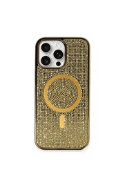 Toptan Bulurum iPhone 16 Pro Kılıf Diamond Magsafe Kapak - Gold
