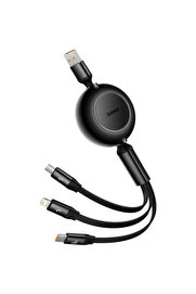 CepteToptan 66W Makaralı 3in1 Type-C + Lightning + Micro USB Kablo Hızlı Şarj Kablosu-(1 - DROPX8577-3824