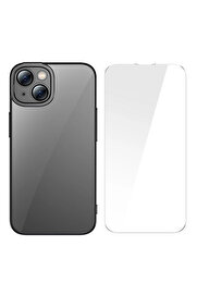 CepteToptan Glitter iPhone 14 6.1 Renkli Kenar Silikon Kılıf + Tempered Ekran Koruyucu Set - DROPX7641-7295
