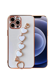 gizmurstore Ally iPhone 12 Pro Max 6.7inç Kılıf Kalp Bileklik Tutuculu Lüx Silikon Askılı - GMS8697-9477