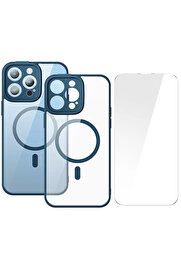 CepteToptan Frame Series iPhone 14 Pro 6.1 Kamera Koruyuculu Magsafe Kılıf + Tempered Ekra - DROPX6598-8092