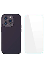CepteToptan Liquid Silica iPhone 14 Pro Silikon Kılıf + Tempered Ekran Koruyucu Set-(1903) - DROPX6461-1435