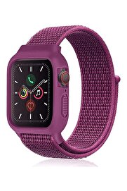 CepteToptan Apple Watch 38mm Hasırlı Cırtcırtlı Kasalı Kordon - Fuşya - DROPX7612-5340