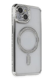 Toptan Bulurum iPhone 14 Kılıf Joke Simli Magneticsafe Kılıf - Gümüş