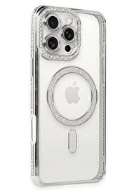 Toptan Bulurum iPhone 16 Pro Kılıf Joke Simli Magneticsafe Kılıf - Gümüş