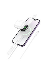 CepteToptan HOCO CW50 15W + Apple Watch+iPhone 3in1 Kablosuz Manyetik Hızlı Şarj Aleti-(1 - DROPX8405-1414