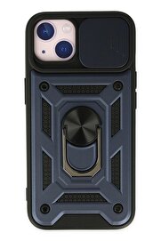 Toptan Bulurum iPhone 14 Kılıf Pars Lens Yüzüklü Silikon - Lacivert