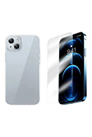 CepteToptan iPhone 15 Plus Uyumlu Corning Serisi Silikon Kılıf + Tempered Ekran Koruyucu Set