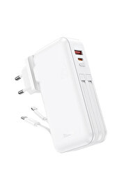 CepteToptan Hoco J126 USB-A+Type-C Çıkışlı Type-c+Lightning Kablolu 10000mAh Powerbank - DROPX4577-8993