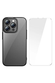 CepteToptan Glitter iPhone 14 Pro 6.1 Renkli Kenar Silikon Kılıf + Tempered Ekran Koruyucu - DROPX9573-7340