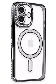 Toptan Bulurum iPhone 16 Kılıf Joke Simli Magneticsafe Kılıf - Siyah
