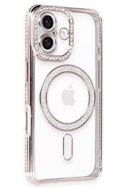 Toptan Bulurum iPhone 16 Kılıf Joke Simli Magneticsafe Kılıf - Pembe