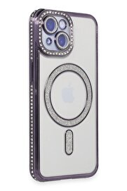 Toptan Bulurum iPhone 14 Kılıf Joke Simli Magneticsafe Kılıf - Derin Mor