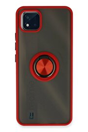 CepteToptan Realme C11 2021 Kılıf Montreal Yüzüklü Silikon Kapak - Kırmızı - DROPX7621-6215