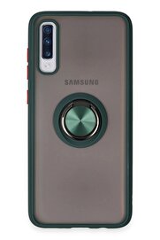 CepteToptan Samsung Galaxy A70 Kılıf Montreal Yüzüklü Silikon Kapak - Yeşil - DROPX5869-1205