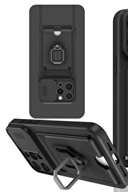 CepteToptan iPhone 15 Pro Kılıf Zuma Kartvizitli Yüzüklü Silikon - Siyah - DROPX4279-2875