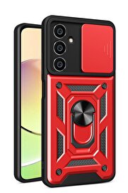 CepteToptan Samsung Galaxy A35 5G Kılıf Pars Lens Yüzüklü Silikon - Kırmızı - DROPX5200-8116