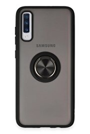 CepteToptan Samsung Galaxy A70 Kılıf Montreal Yüzüklü Silikon Kapak - Siyah - DROPX8715-9265