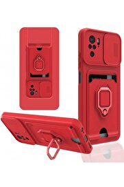 DropCep Xiaomi Redmi Note 10 Kılıf Zuma Kartvizitli Yüzüklü Silikon - Kırmızı - Ogz1431-2562