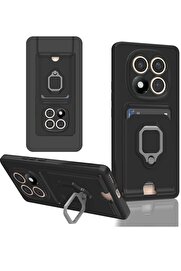 CepteToptan Xiaomi Redmi Note 14 Pro 4G Kılıf Zuma Kartvizitli Yüzüklü Silikon - Siyah - DROPX4352-6892