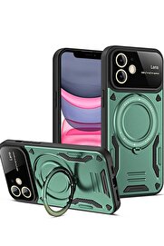 CepteToptan iPhone 11 Kılıf Joy Lens Standlı Kapak - Koyu Yeşil - DROPX2529-8249