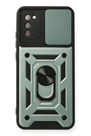 CepteToptan Samsung Galaxy A03S Kılıf Pars Lens Yüzüklü Silikon - Yeşil - DROPX4817-1288